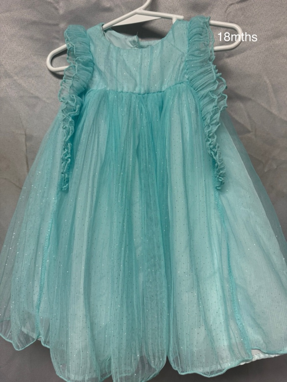 Sparkle Tulle Flutter Sleeve Dress - Aqua Blue